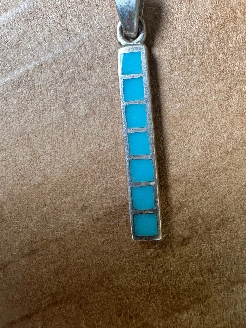 Vintage Southwestern Sterling Silver Turquoise Inlay Bar Pendant Moon Hallmark